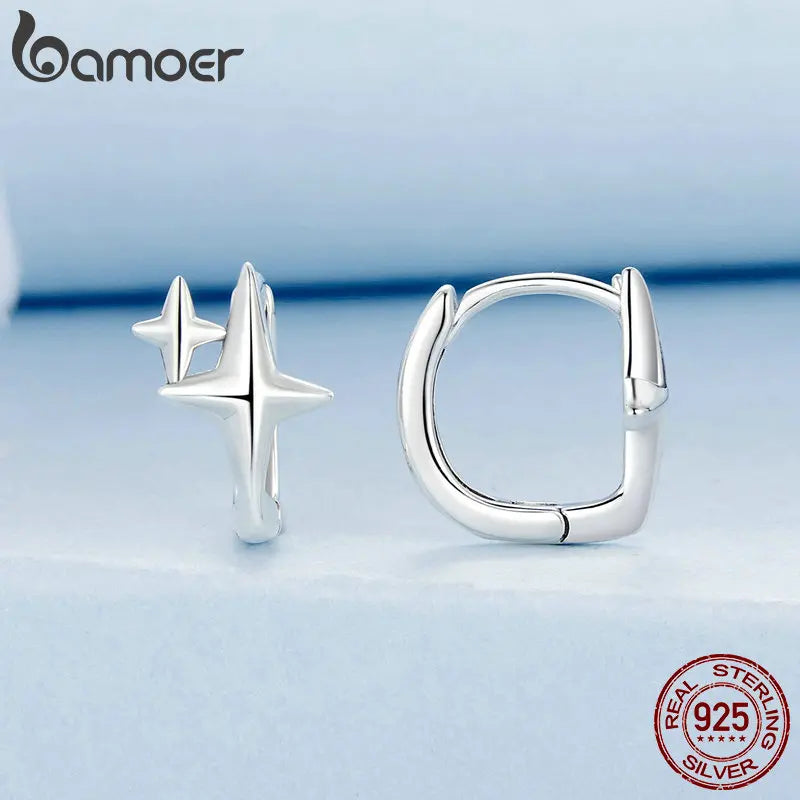 Starlight Sterling Silver Hoop Earrings – Delicate Star Huggie Design for Women