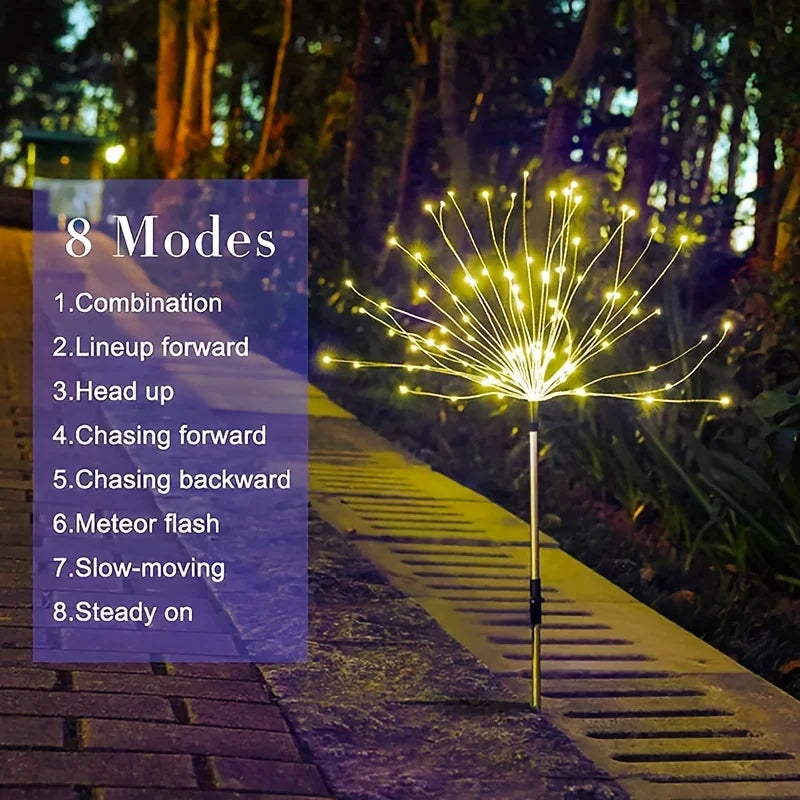 Solar Firework Garden Lights – IP65 Waterproof Copper Wire LED Lawn Lamps – 90/150/200 LEDs with 8 Modes for Patio, Yard, Holiday, and Christmas Décor