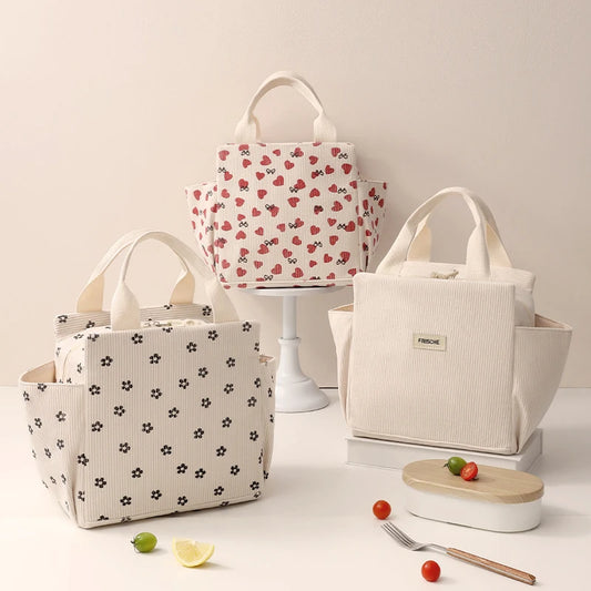 Corduroy Insulated Lunch Bag – Thermal Cooler Tote for School, Picnic & Food Storage