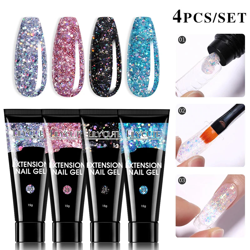 15ml Nail Extension Gel Kit – Soak Off UV Acrylic Gel in White, Clear & Pink for Home or Salon Nail Art