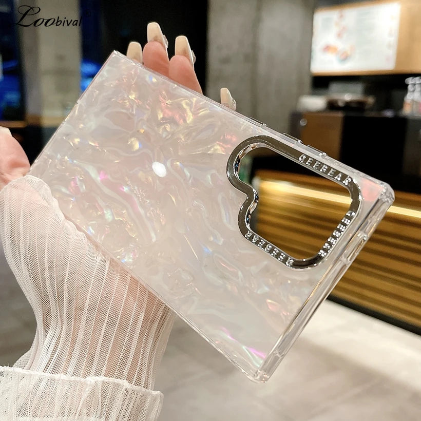 Aurora Glitter Feather Case for Samsung Galaxy S25/S24/S23/S22 Series – Gradient Shell Laser Acrylic Plating Cover