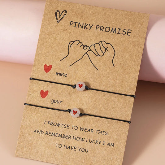 2Pcs Luminous Pinky Promise Bracelets – Matching Heart Bead Couple Friendship Set