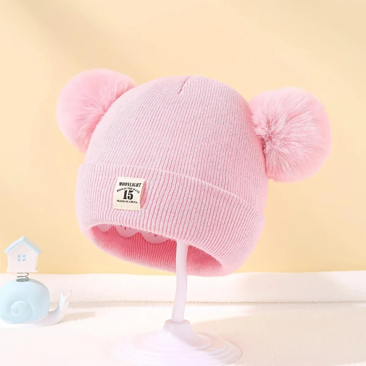 Solid Color Wool Knitted Baby Bonnet with Pompom – Warm Winter Beanie Cap for Newborns and Toddlers (0–3Y)