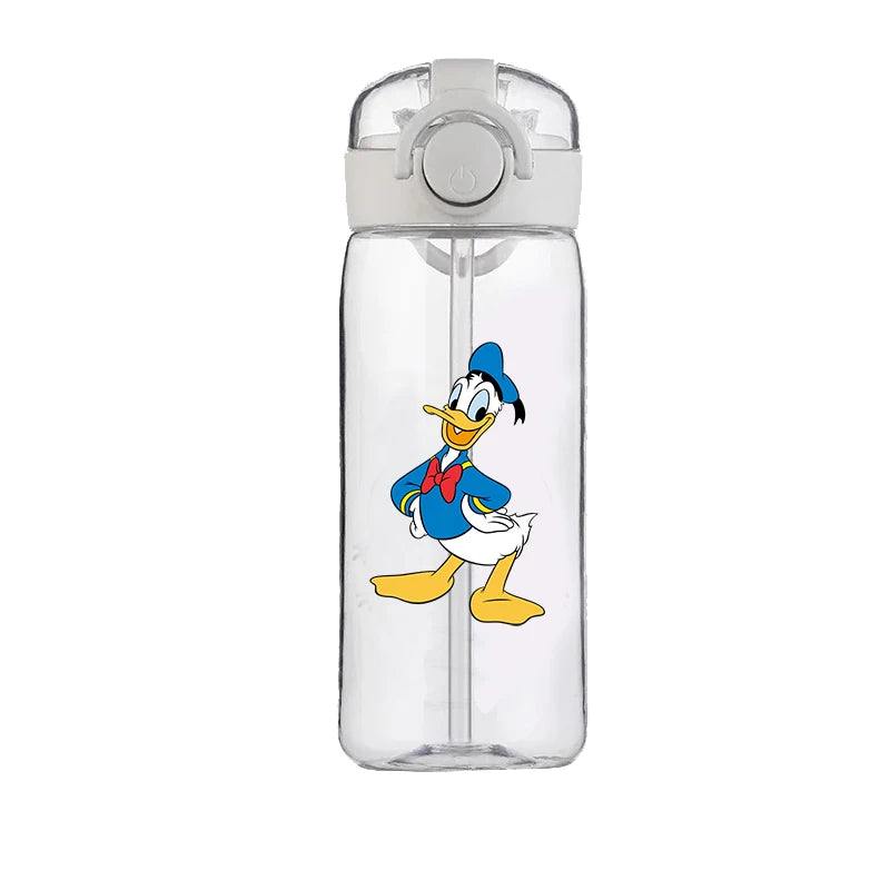400ml Cartoon Straw Water Cup for Kids – Drop-Resistant Portable Drinking Bottle with Lid and Handle, Donald Duck Design for School or Gifts