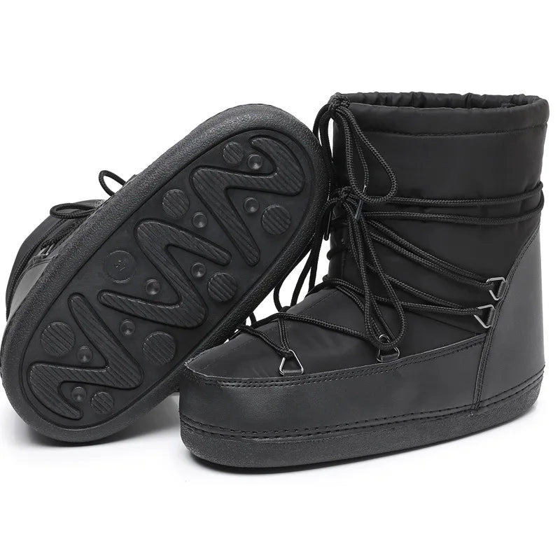 Women's Winter Lace-Up Snow Boots – Mid-Calf Waterproof Platform Boots with Faux Fur and Non-Slip Sole