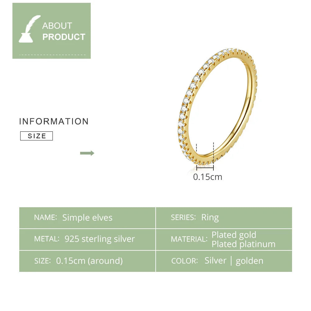 Simple Gold-Plated CZ Stone Ring in 925 Sterling Silver – Elegant Dazzling Band for Women