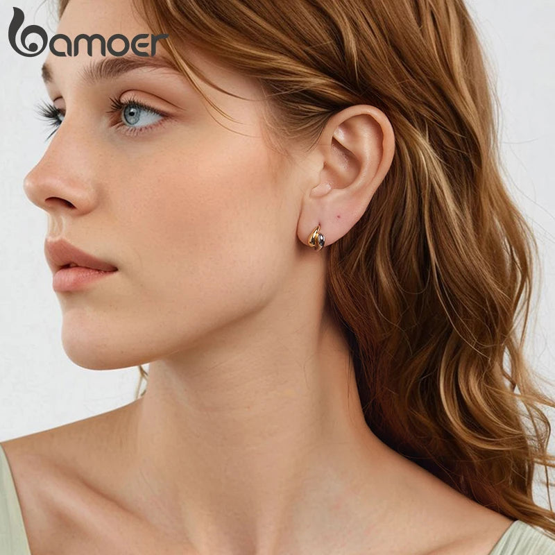 Two-Tone Waterdrop Hoop Earrings – 14K Gold & 925 Sterling Silver Chunky Twisted Link Style for Women