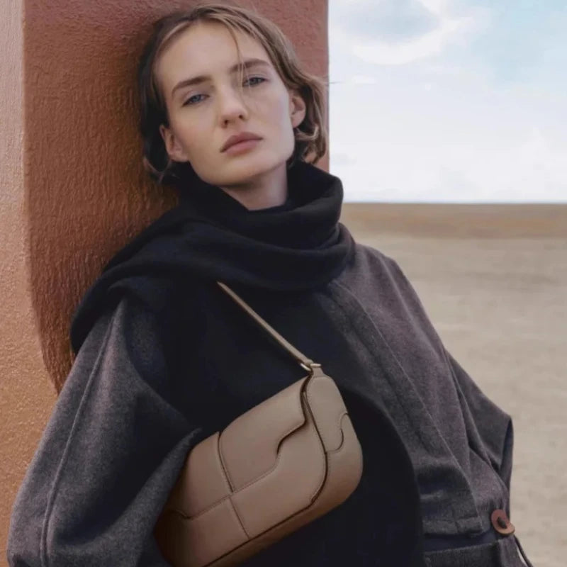 Women's Split Leather Underarm Shoulder Bag – Luxury Minimalist Baguette Tote Purse