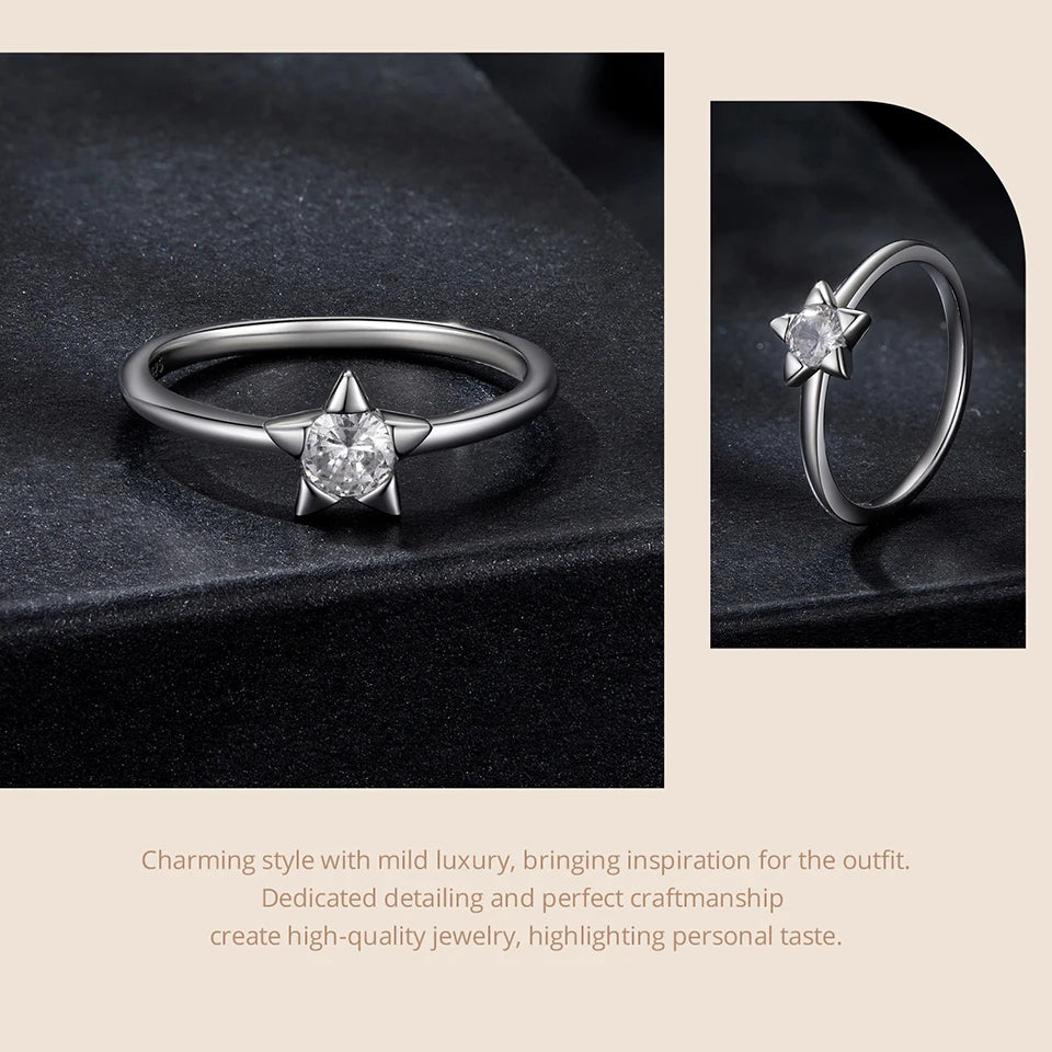 Star-Shaped Moissanite Ring – 0.3 Carat D Color VVS1 Stone on 925 Sterling Silver Pave Band for Women