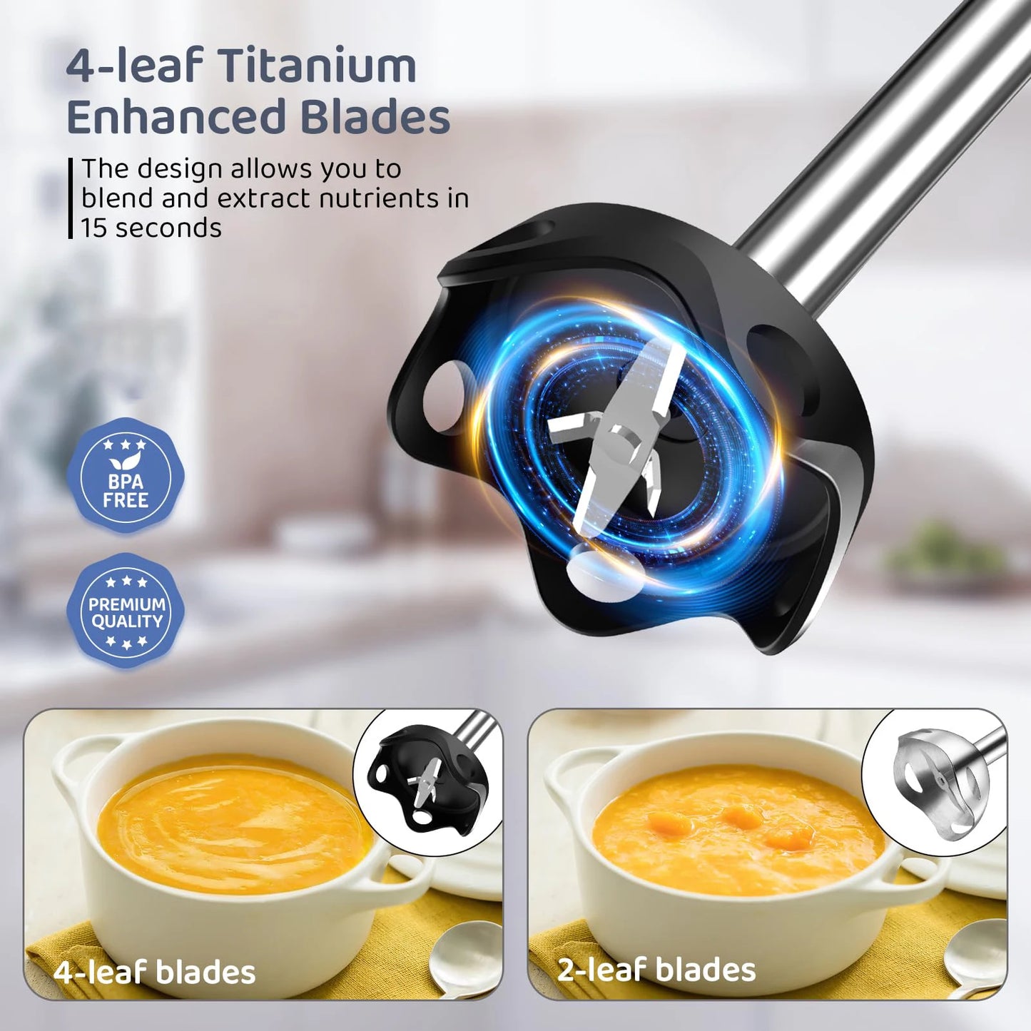1000W Handheld Immersion Blender Set – Stainless Steel Stick Blender with Whisk, Chopper, Milk Frother & Beaker for Smoothies, Soups, and Baby Food