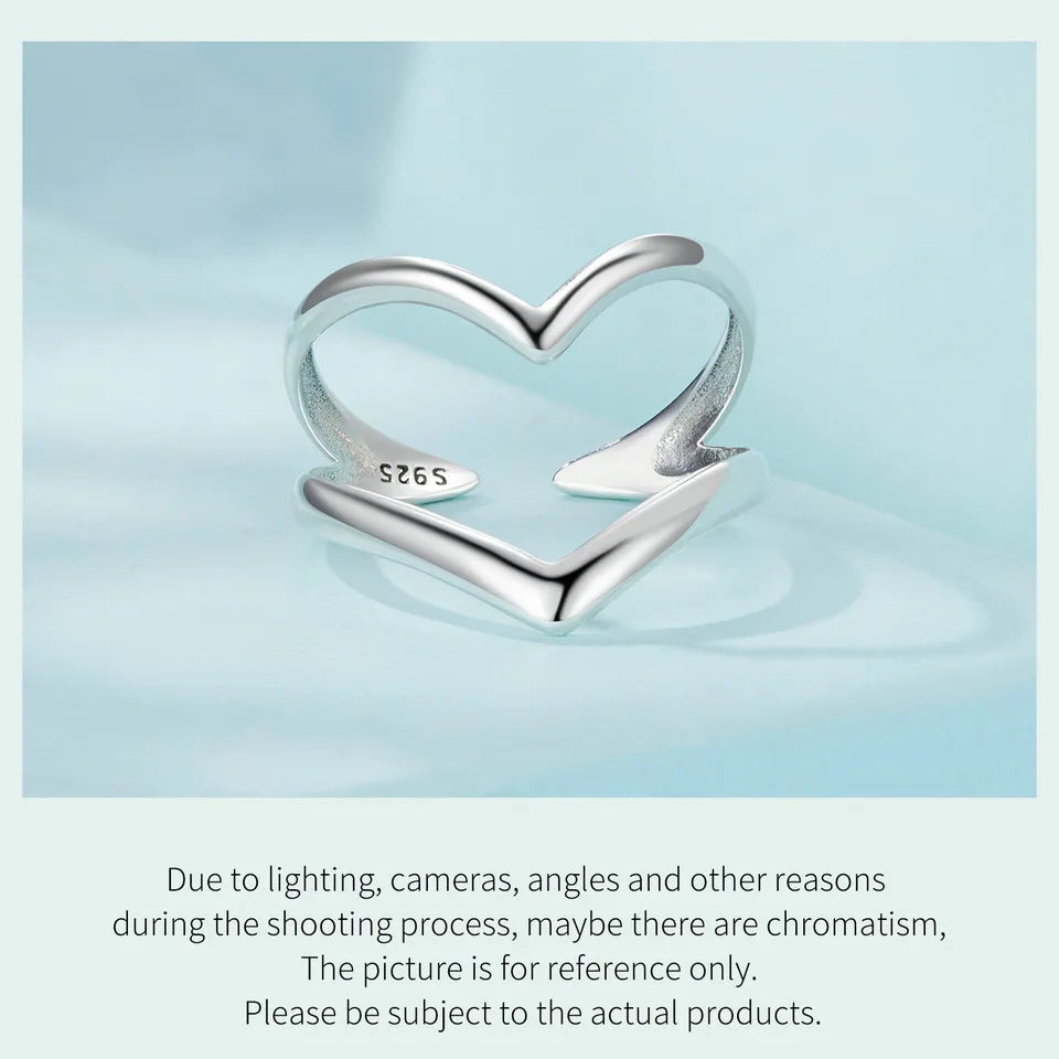 Adjustable V-Shaped Double Layer Ring in 925 Sterling Silver – Trendy Punk-Inspired Cocktail Ring for Women