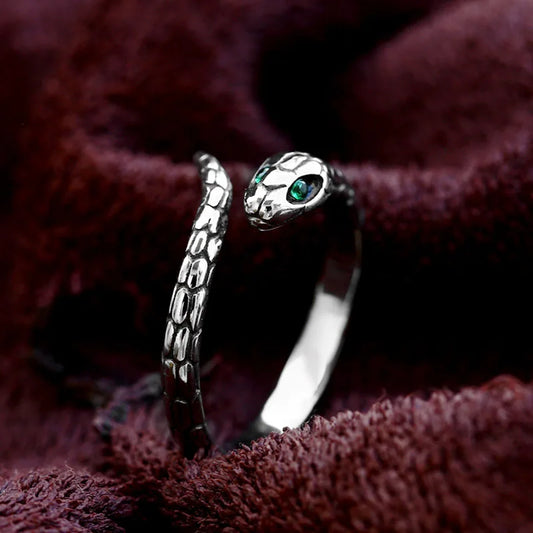 Adjustable Snake-Shaped 925 Sterling Silver Ring for Women – Vintage-Inspired Statement Jewelry