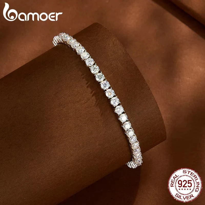 Sparkling Moissanite Tennis Bracelet – Adjustable 925 Sterling Silver Strand Bracelet for Women, Ideal Gift for Engagement or Anniversary