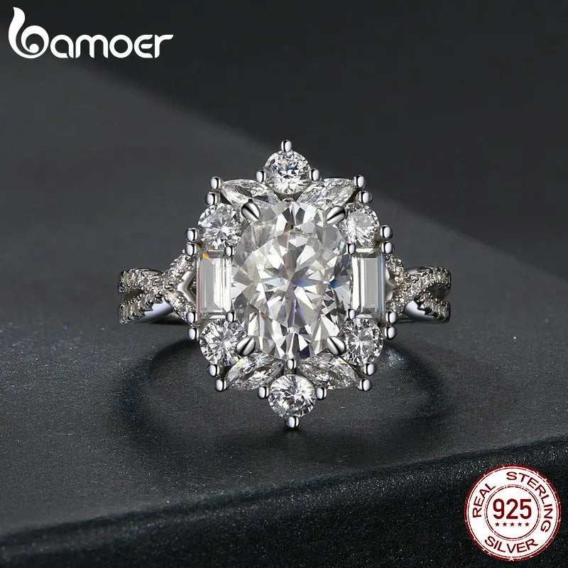 2 Carat Oval Moissanite Engagement Ring – D Color VVS1 Solitaire on 925 Sterling Silver with 18K White Gold Plating for Women