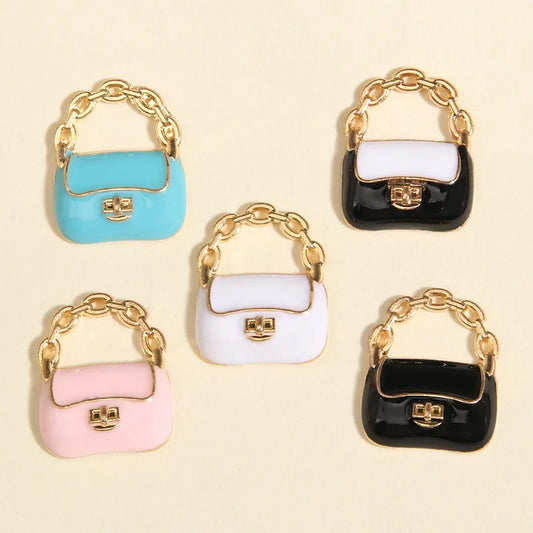 10pcs Colorful Enamel Handbag Charms – Cute Cartoon Purse Pendants for DIY Jewelry, Keychains & Necklaces