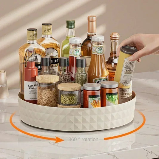 360° Rotating Seasoning Storage Rack – Multifunctional Turntable Organizer Tray for Kitchen, Pantry, or Cosmetics