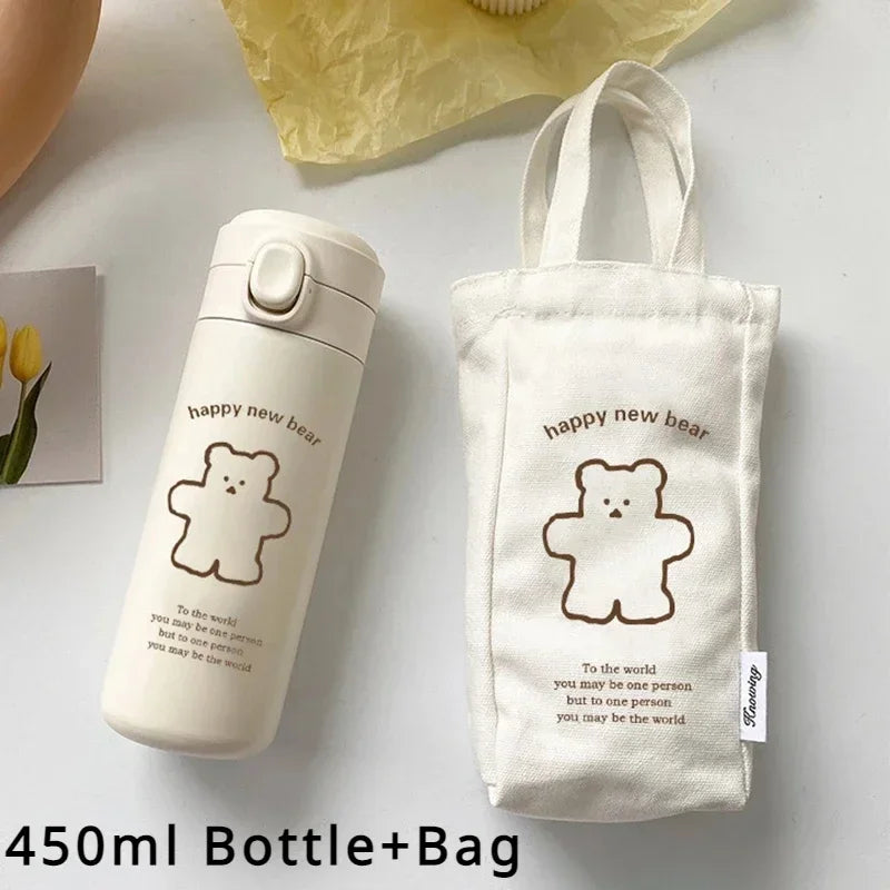 450ml Bear-Themed Thermos Cup – Portable Stainless Steel Water Bottle for Travel, Sports, and Outdoor Use