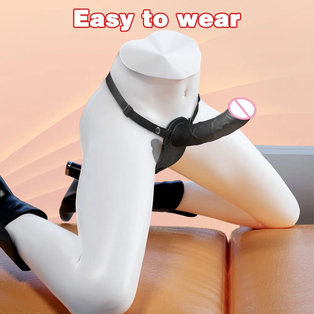 Wearable Double-Head Vibrating Strap-On with Remote Control – G-Spot Dildo for Couples and Lesbian Play