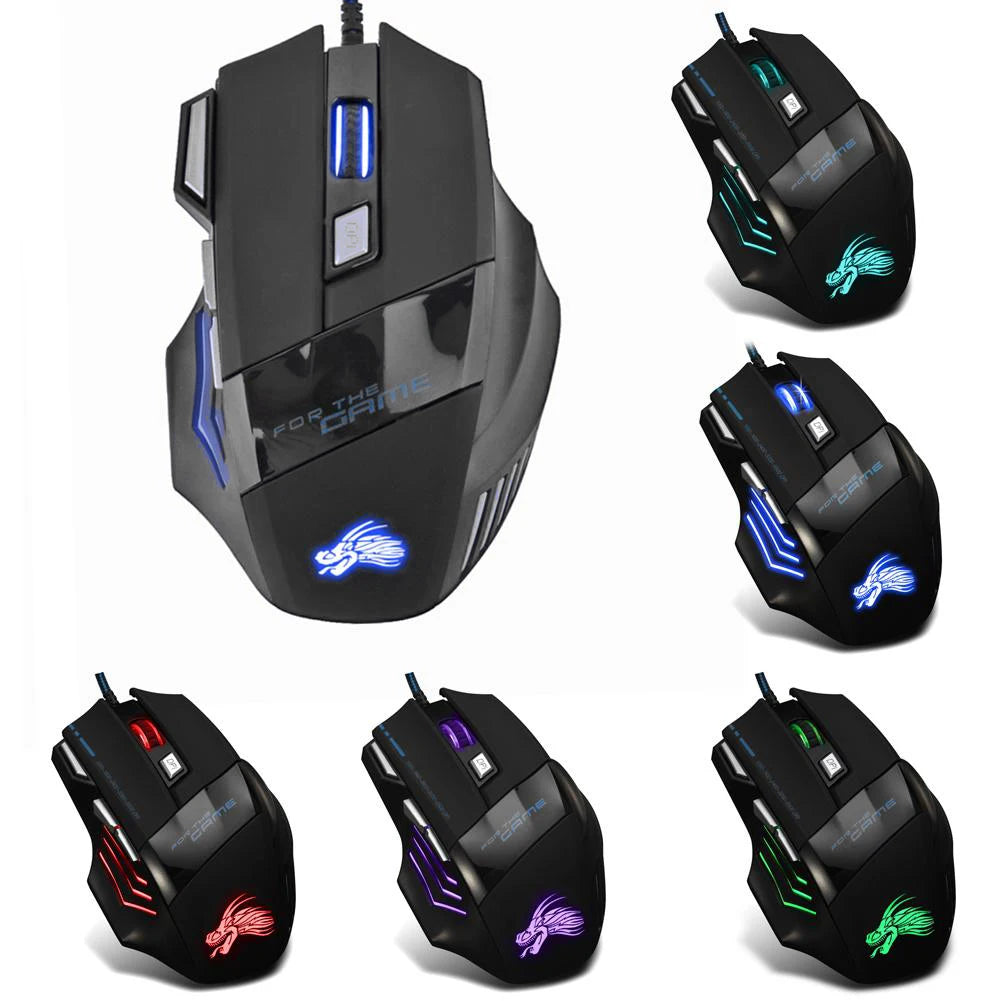 USB Wired Gaming Mouse – 7-Button Ergonomic Optical Mouse with Adjustable 5500 DPI and Backlit Design for PC Desktop Computer Gamers