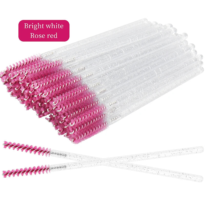 50-Piece Disposable Eyelash Mascara Brushes – Crystal Diamond Handle Spoolies for Lash Extension & Eyebrow Grooming