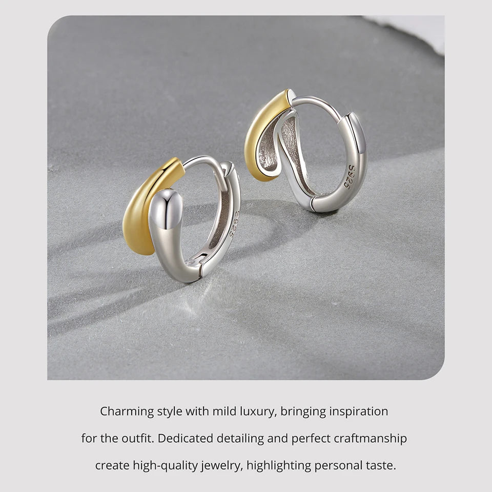 Two-Tone Waterdrop Hoop Earrings – 14K Gold & 925 Sterling Silver Chunky Twisted Link Style for Women