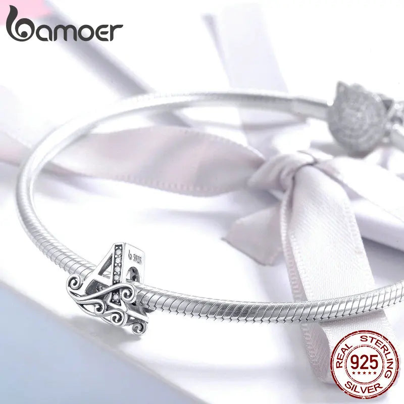 925 Sterling Silver Alphabet Letter Charm Bead A–Z – Openwork CZ Initials for Bracelets