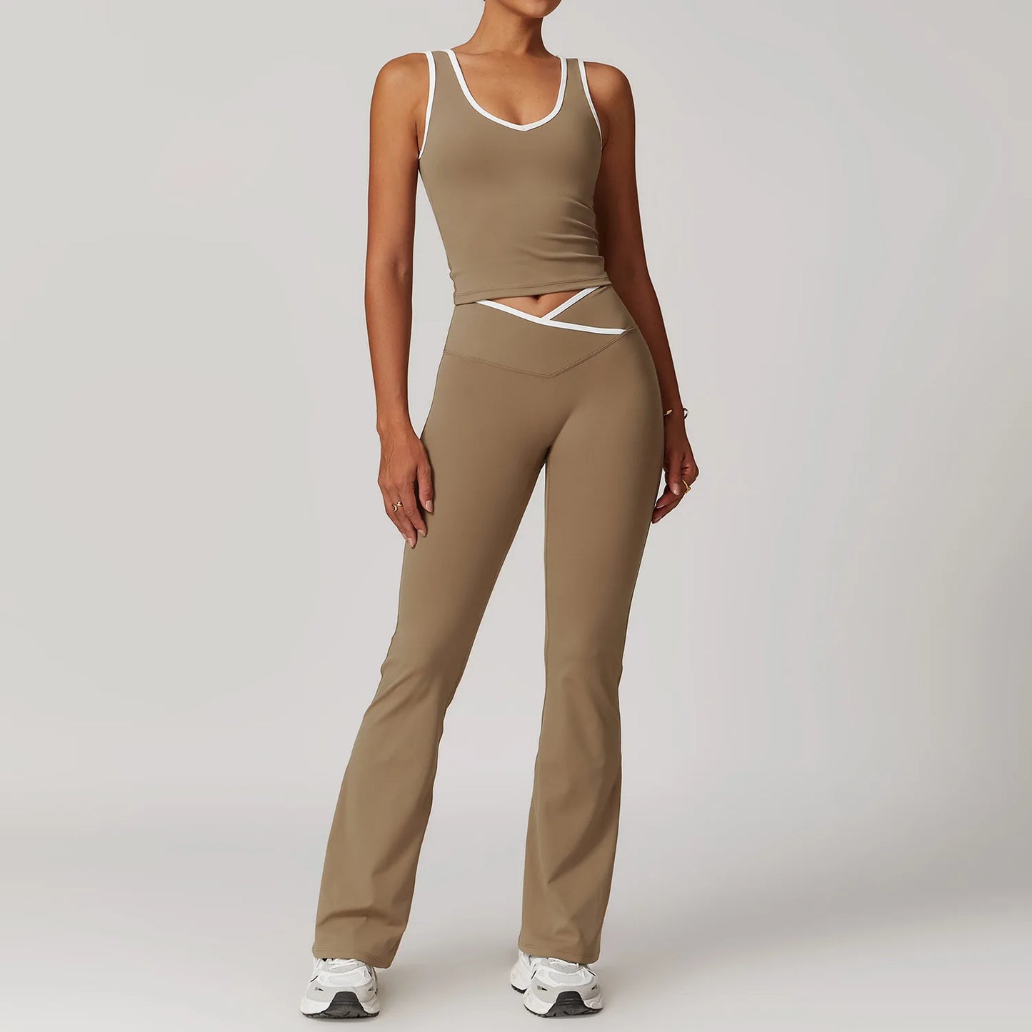 2PCS Women's Yoga & Workout Set – Short Sleeve Crop Top and High-Waist Leggings Sportswear