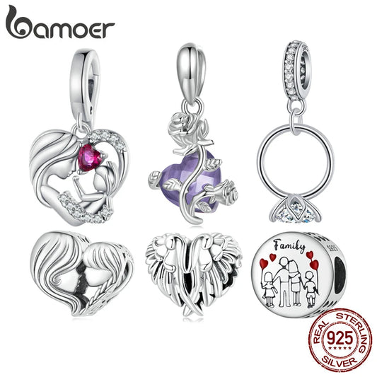 925 Sterling Silver Mother and Child Embrace Charm – Family Pendant for DIY Bracelets