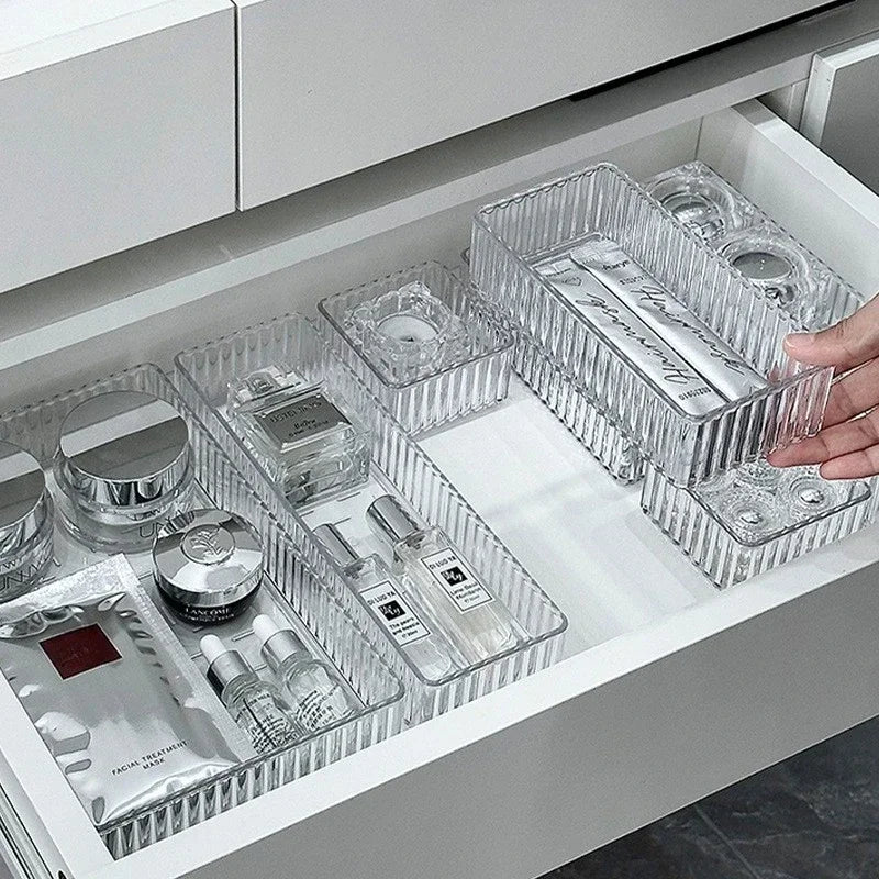 Clear Acrylic Desk Drawer Organizer – Multi-Purpose Storage Bins for Makeup, Bathroom, Office, and Kitchen Accessories