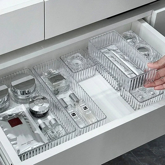 Clear Acrylic Desk Drawer Organizer – Multi-Purpose Storage Bins for Makeup, Bathroom, Office, and Kitchen Accessories