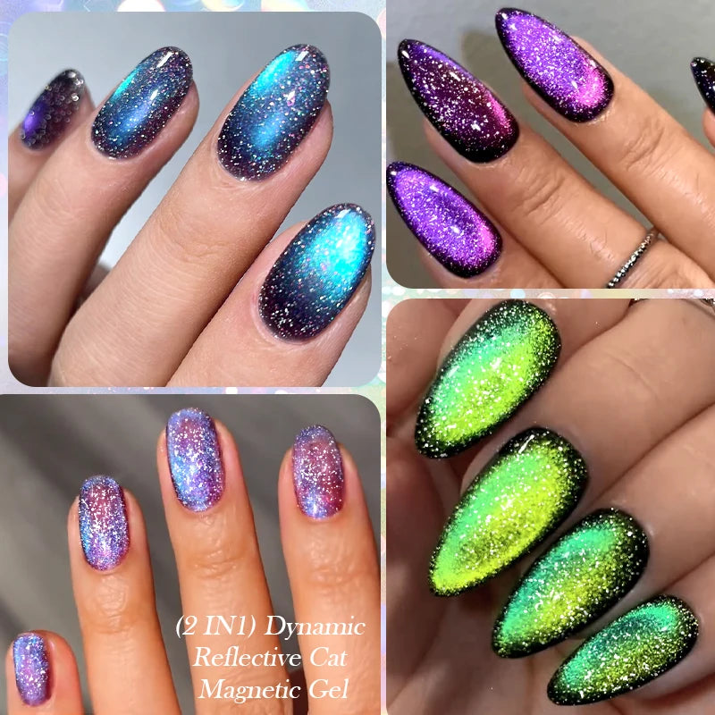 7ml Dynamic Reflective Cat Eye Magnetic Gel – Glitter Soak-Off Nail Polish with 3D Magnet Effect