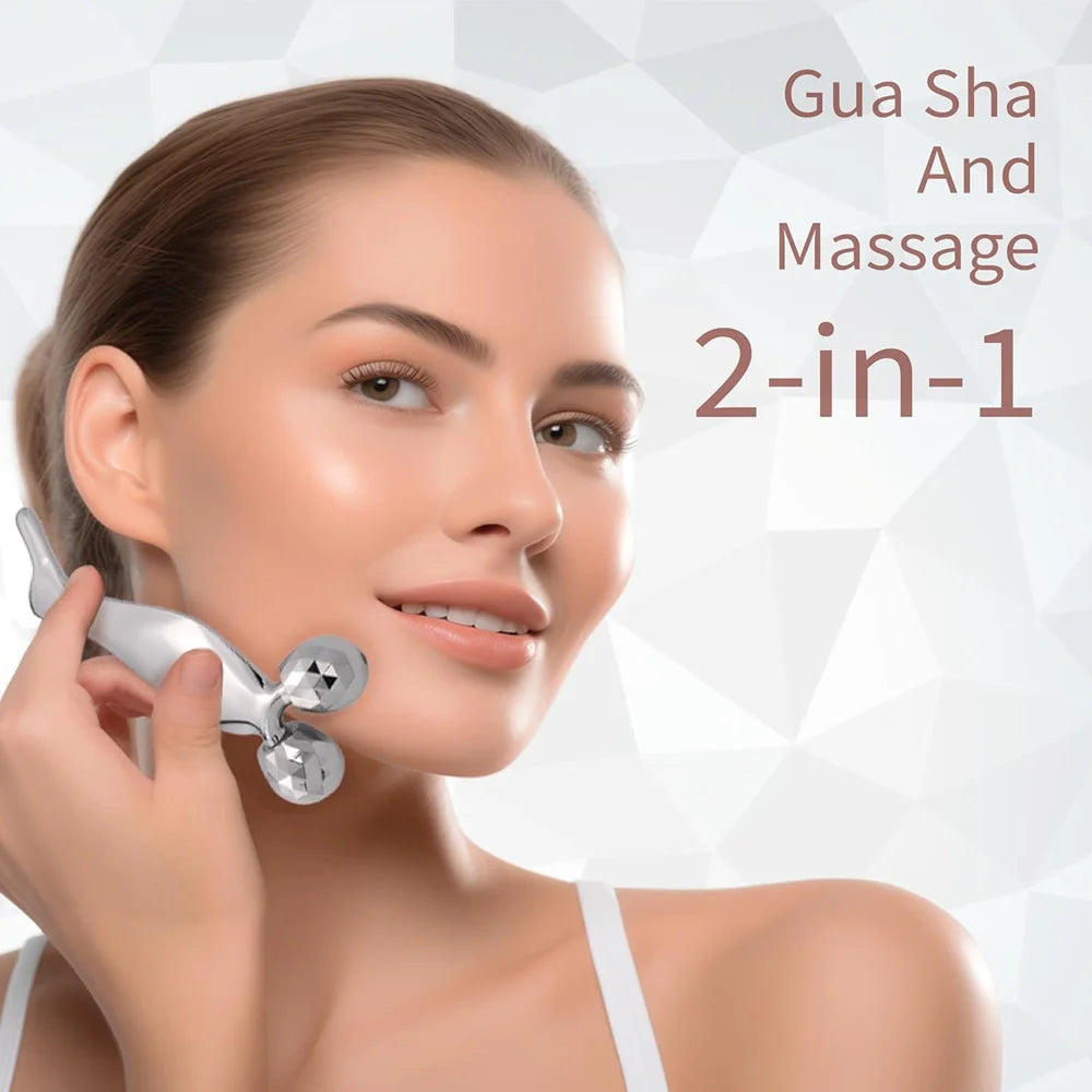 2-in-1 3D Facial Roller and Gua Sha Sculpting Tool – Cold Therapy Massager for Face, Eyes, Chin Lift & Skin Firming
