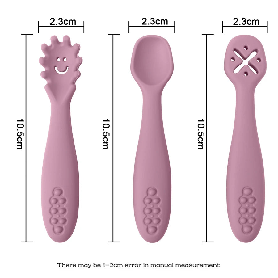 3PCS Baby Silicone Feeding Spoon Set – Safe Learning Utensils for Toddlers and Newborns