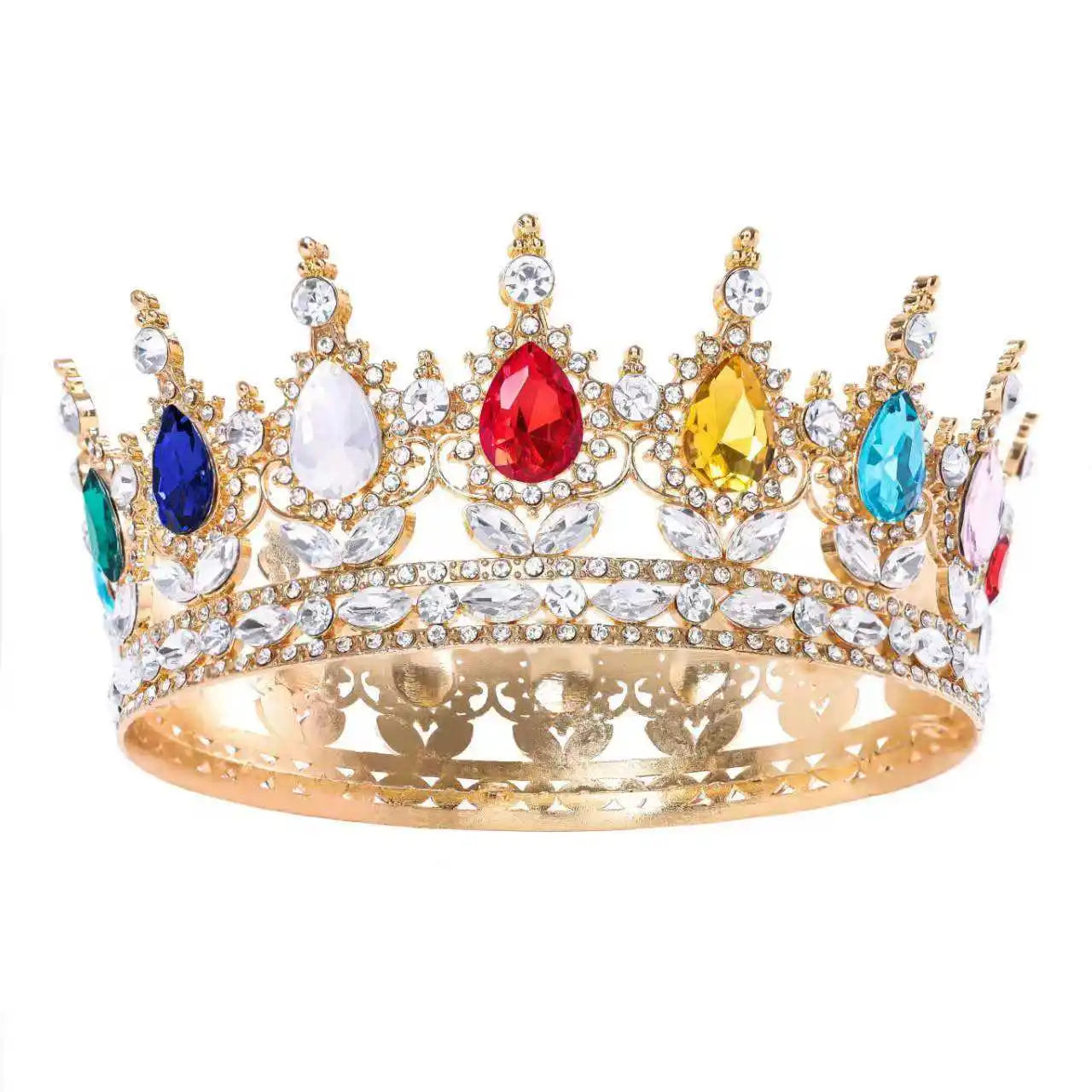 Baroque Round Rhinestone Wedding Crown – Vintage Crystal Tiara Headpiece for Bridal, Queen, or Pageant Looks