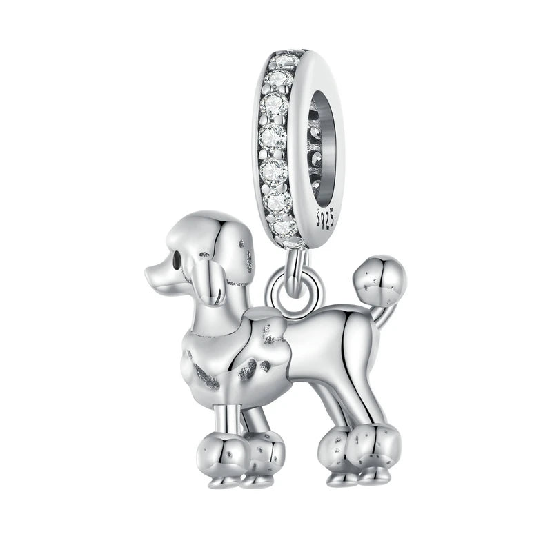 Sterling Silver Dog Charm Bead – Poodle & Dachshund Pendant for Charm Bracelets, DIY Jewelry for Women