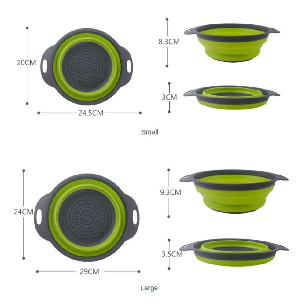 Collapsible Silicone Round Colander – Folding Vegetable & Fruit Washing Drain Basket