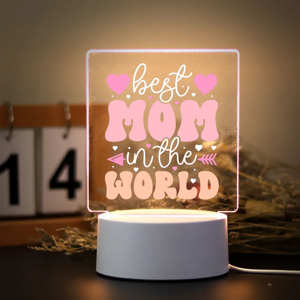 Acrylic LED Night Light for Mom – Colorful Printed Table Lamp with USB & Remote Options, Perfect for Birthday or Mother’s Day Gift