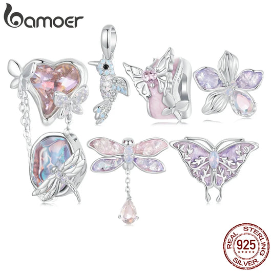 925 Sterling Silver Dragonfly, Butterfly, Flower, or Bird Charm – Sparkling Beads for DIY Bracelets