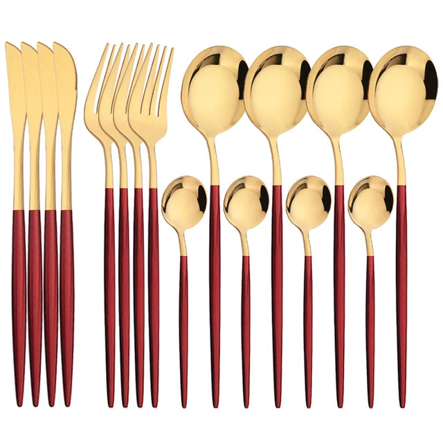 16Pcs Green and Gold Stainless Steel Dinnerware Set – Elegant Flatware Cutlery with Knife, Fork, Spoon, and Teaspoon