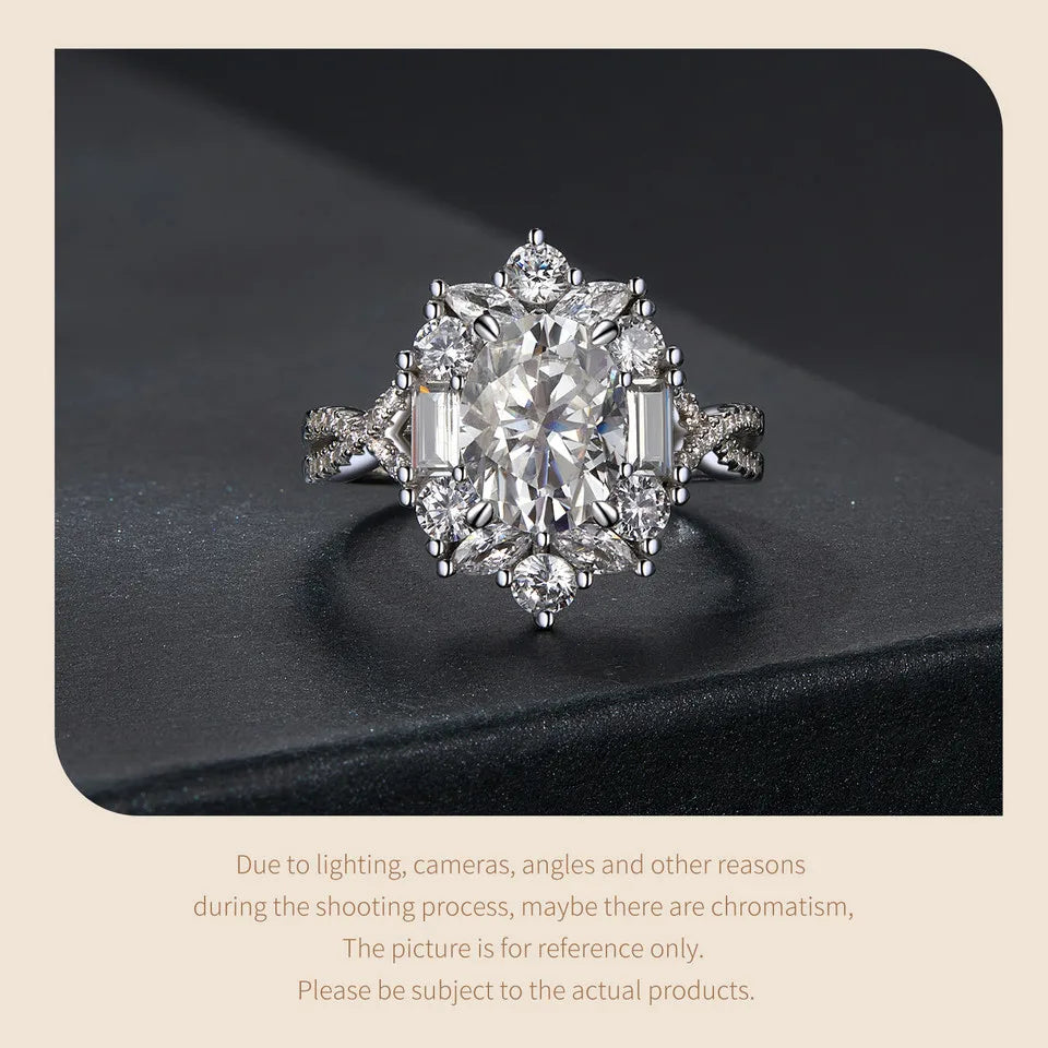 2 Carat Oval Moissanite Engagement Ring – D Color VVS1 Solitaire on 925 Sterling Silver with 18K White Gold Plating for Women
