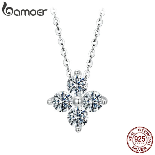 925 Sterling Silver White Gold Plated Moissanite Flower Pendant Necklace – Elegant Jewelry for Women for Wedding, Party or Anniversary