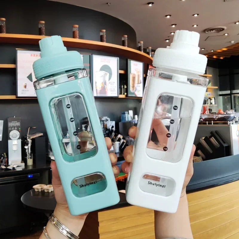 700ml/900ml Kawaii Pastel Straw Water Bottle – Cute Plastic Travel Cup for Juice, Tea, or Milk with Lid and Handle