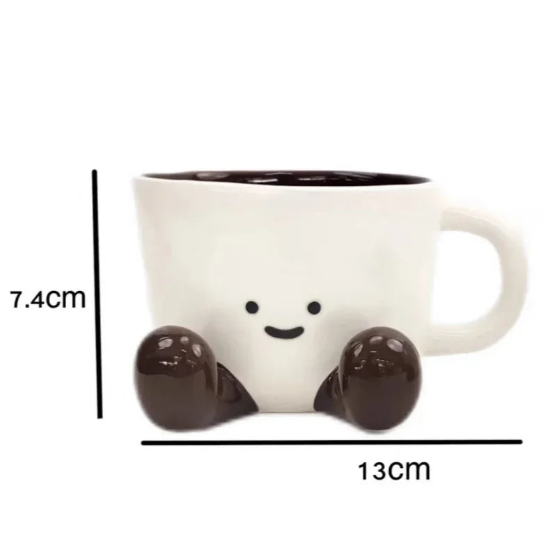 Cartoon Sitting Posture Ceramic Mug – Cute Handgrip Coffee Cup for Girls, Breakfast, Milk, or Office Use