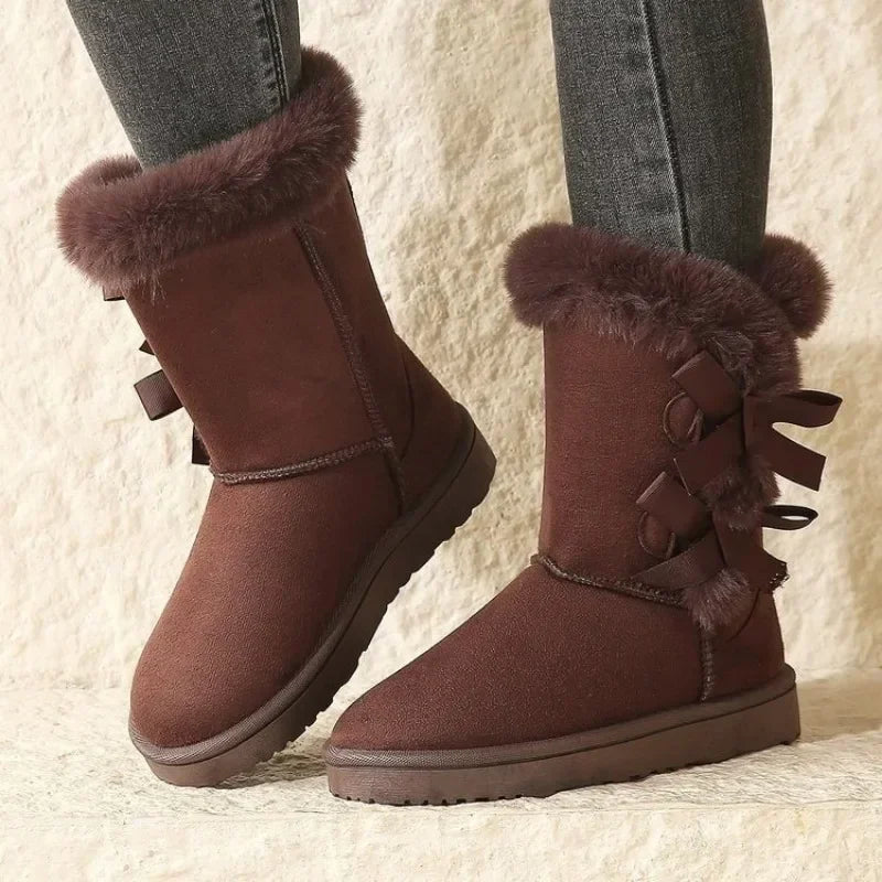 Classic Winter Mid-Calf Snow Boots for Women – Thick Plush Lining, Non-Slip Sole, and Retro Button Detail
