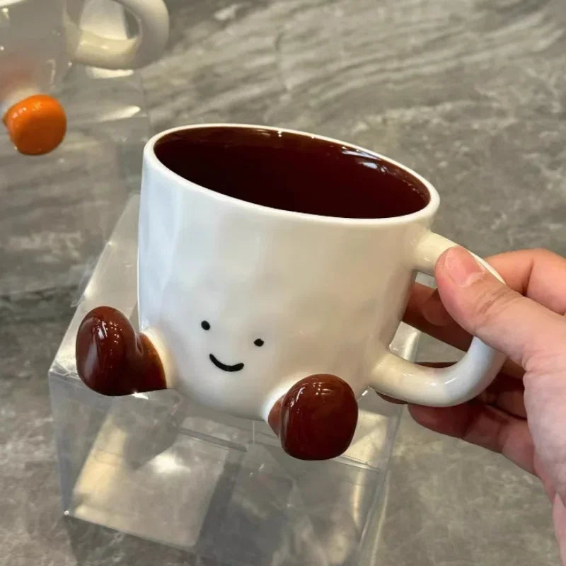 Cartoon Sitting Posture Ceramic Mug – Cute Handgrip Coffee Cup for Girls, Breakfast, Milk, or Office Use