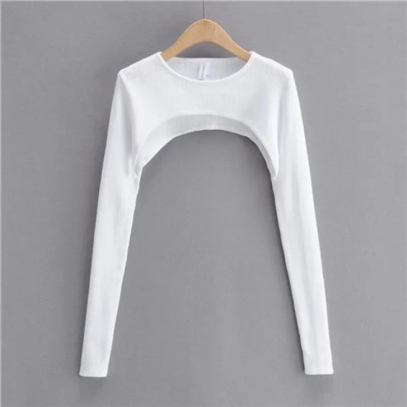 Women's Y2K Long Sleeve Crop Top – Slim Fit O-Neck Knitted Tee for Spring and Autumn Harajuku Aesthetic Fashion