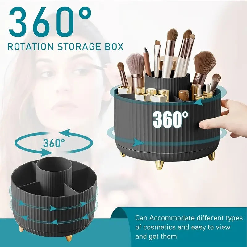 360° Rotating 5-Slot Makeup Brush Holder – Multi-Functional Desktop Organizer for Vanity & Bathroom Storage