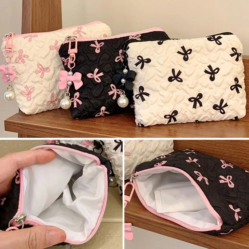Color Bow Canvas Makeup Bag – Fashionable Clutch-Style Cosmetic Organizer with Large Capacity