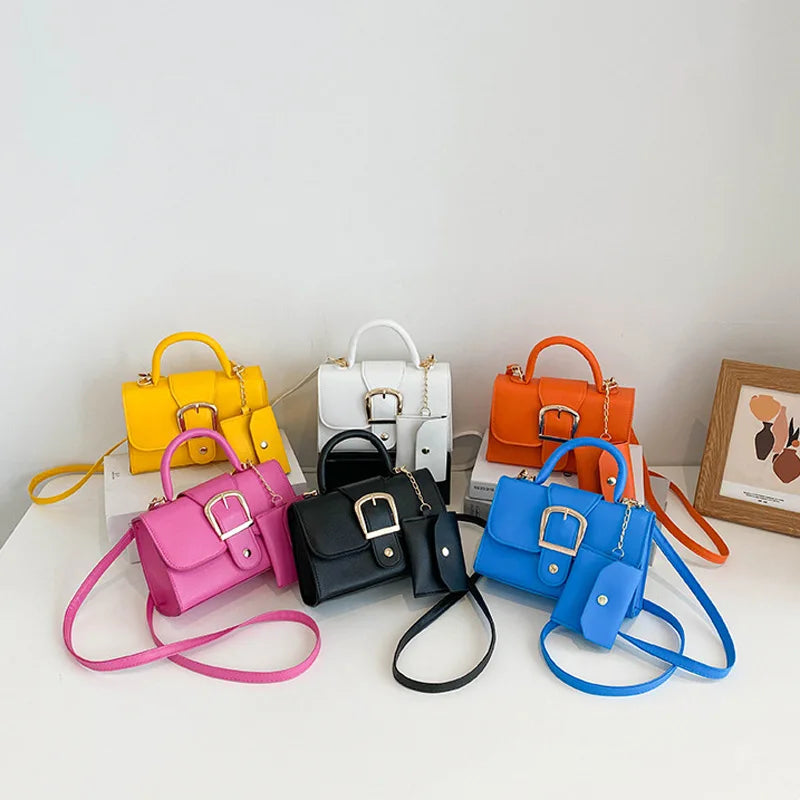 Small Designer Shoulder Bag – Flap Crossbody Purse with Top Handle in Solid Colors