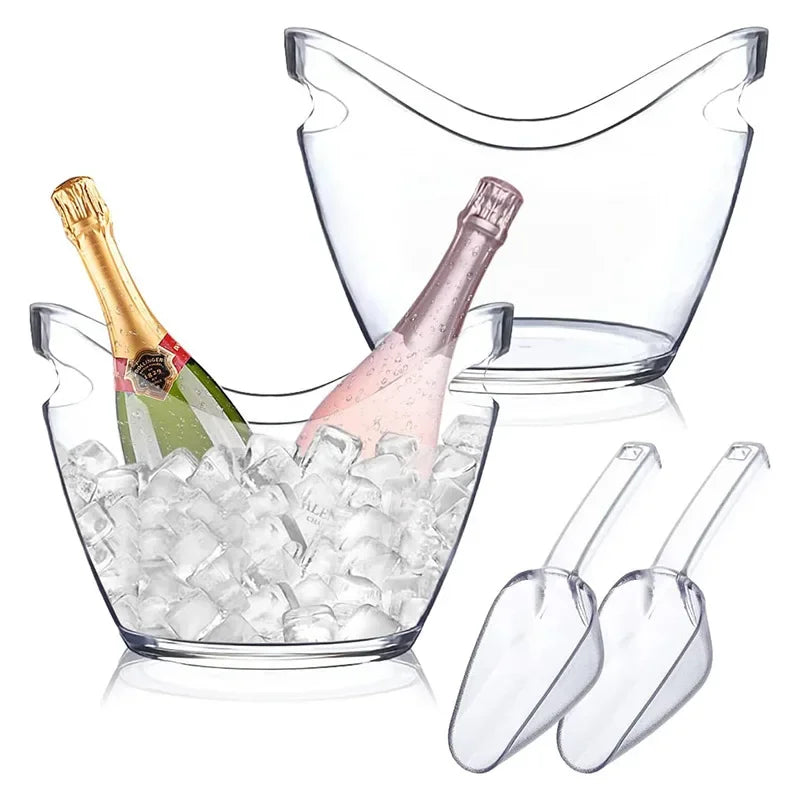 4L Clear Double Handle Ice Bucket with Scoop – Lighting Party Ice Holder for Beer, Cocktails, and Champagne